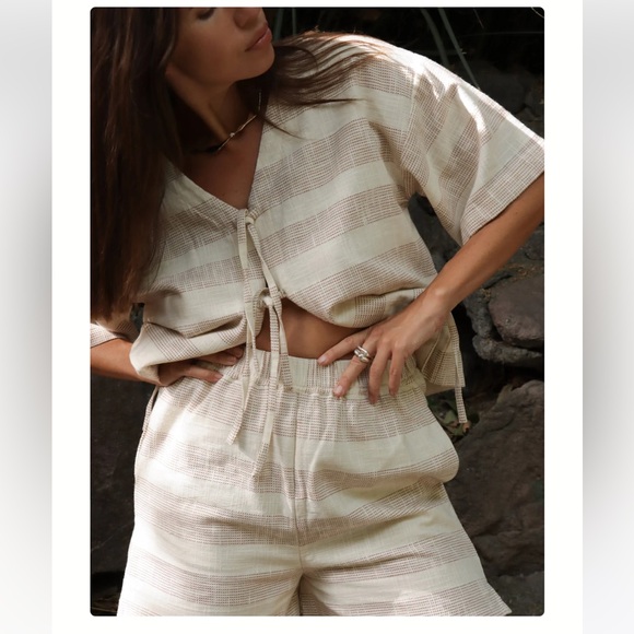 Laude the Label Baker Top and Everyday Short Set in Ticker Terracotta Stripe - Picture 5 of 11